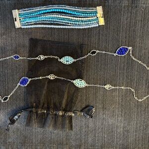 White House Black Market Blue and Silver necklace and Bracelet Set